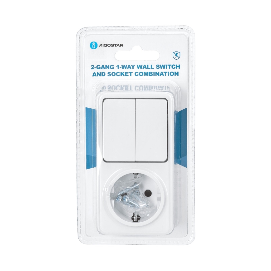 Aigostar - Haus-Schalter 2P mit Steckdose 1x10A/250V SCHUKO