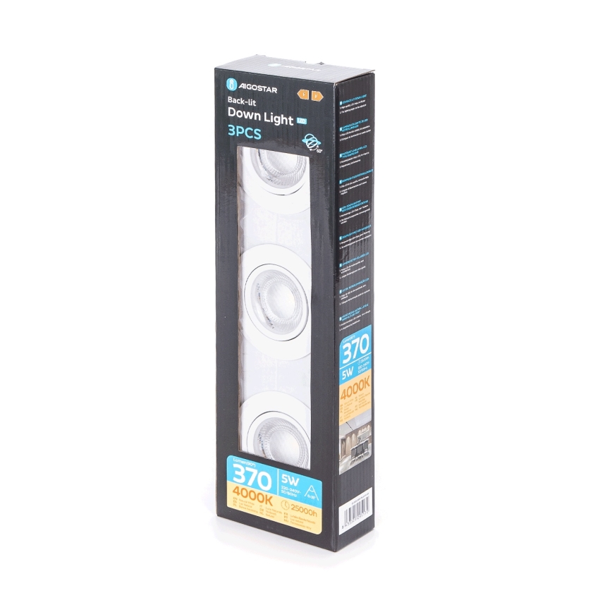 Aigostar - 3er-Set LED-Einbauleuchte, 5 W, 230 V, 4000 K, Ø 8,5 cm, weiß