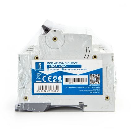 Aigostar - 4-poliger Leitungsschutzschalter 4P-63A-C 400V