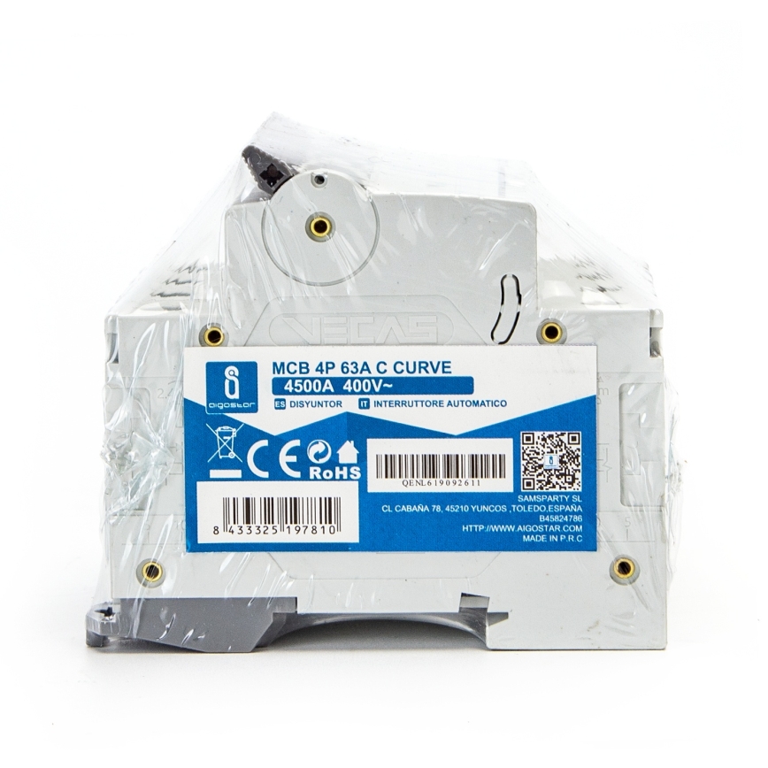 Aigostar - 4-poliger Leitungsschutzschalter 4P-63A-C 400V