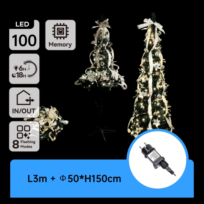 Aigostar - Albero di Natale LED da esterno 100xLED 1,5m IP44 bianco/oro, bianco freddo