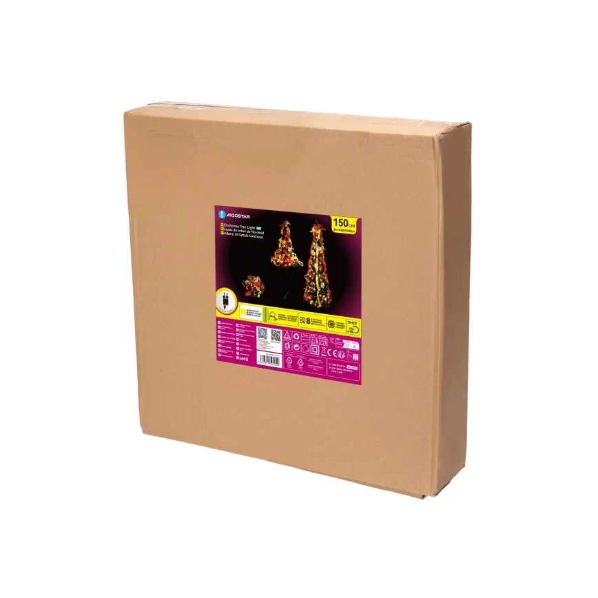 Aigostar - LED Albero di Natale da esterno 150 LED 1,8m IP44 rosso/oro bianco caldo