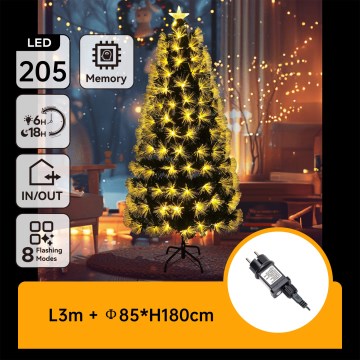 Aigostar - Albero di Natale LED per esterni 205 LED, 8 funzioni, 180 cm, IP44, bianco caldo