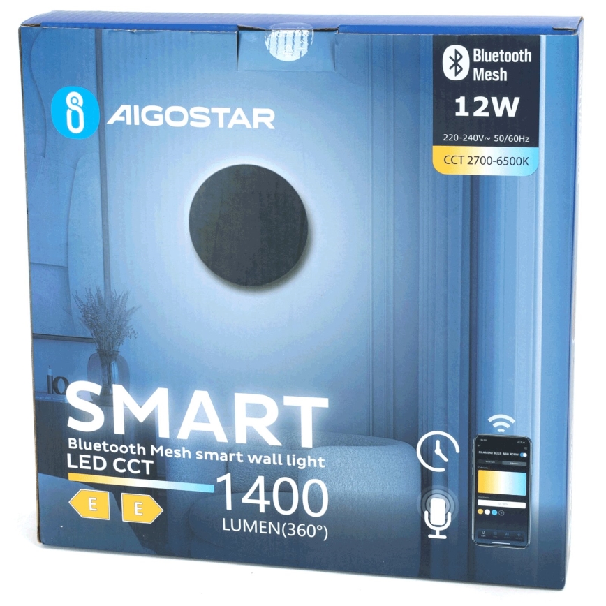 Aigostar - Applique a LED dimmerabile MESH Smart LED/12W/230V 2700-6500K nero
