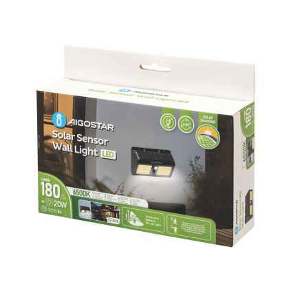 Aigostar - Applique a LED solare con sensore LED/20W/5,5V 6500K IP65