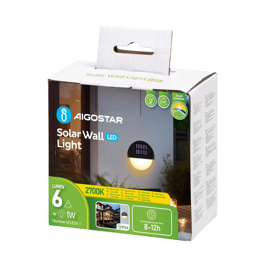 Aigostar - Applique a LED solare LED/1W/1,2V nero 2700K IP44