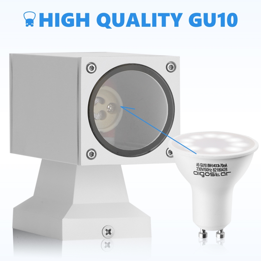 Aigostar - Applique da esterno 2xGU10/230V bianco IP65 quadrato