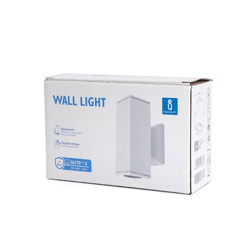 Aigostar - Applique da esterno 2xGU10/230V bianco IP65 quadrato