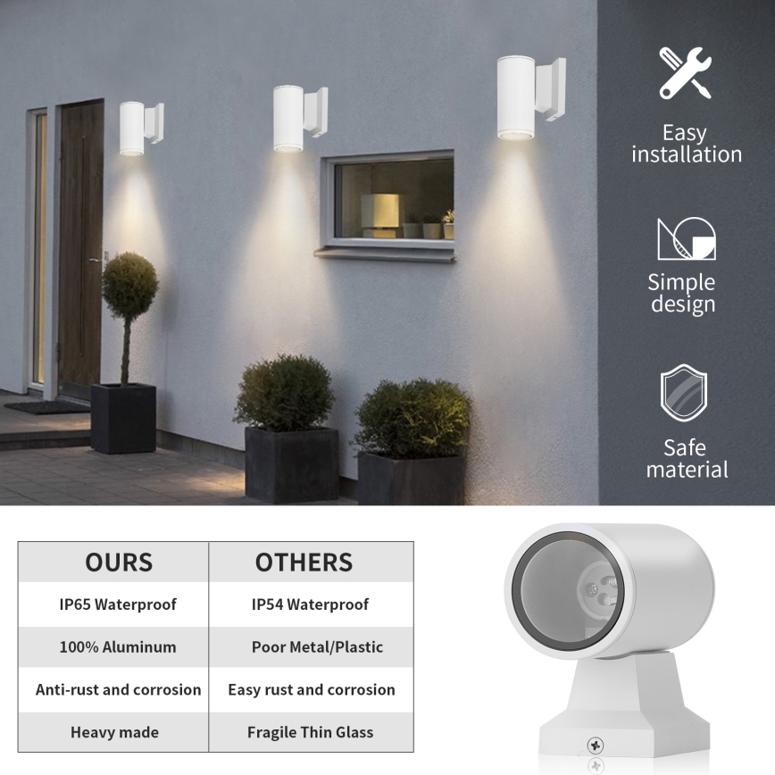 Aigostar - Applique murale extérieure 1xGU10/230V blanc IP65 arrondi