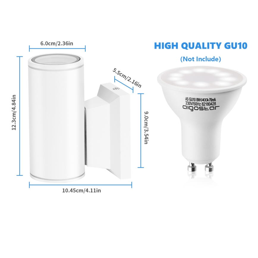 Aigostar - Applique murale extérieure 1xGU10/230V blanc IP65 arrondi