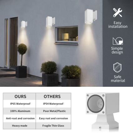 Aigostar - Applique murale extérieure 1xGU10/230V blanc IP65 carré