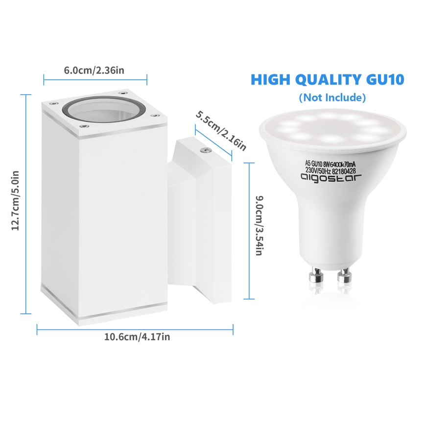 Aigostar - Applique murale extérieure 1xGU10/230V blanc IP65 carré