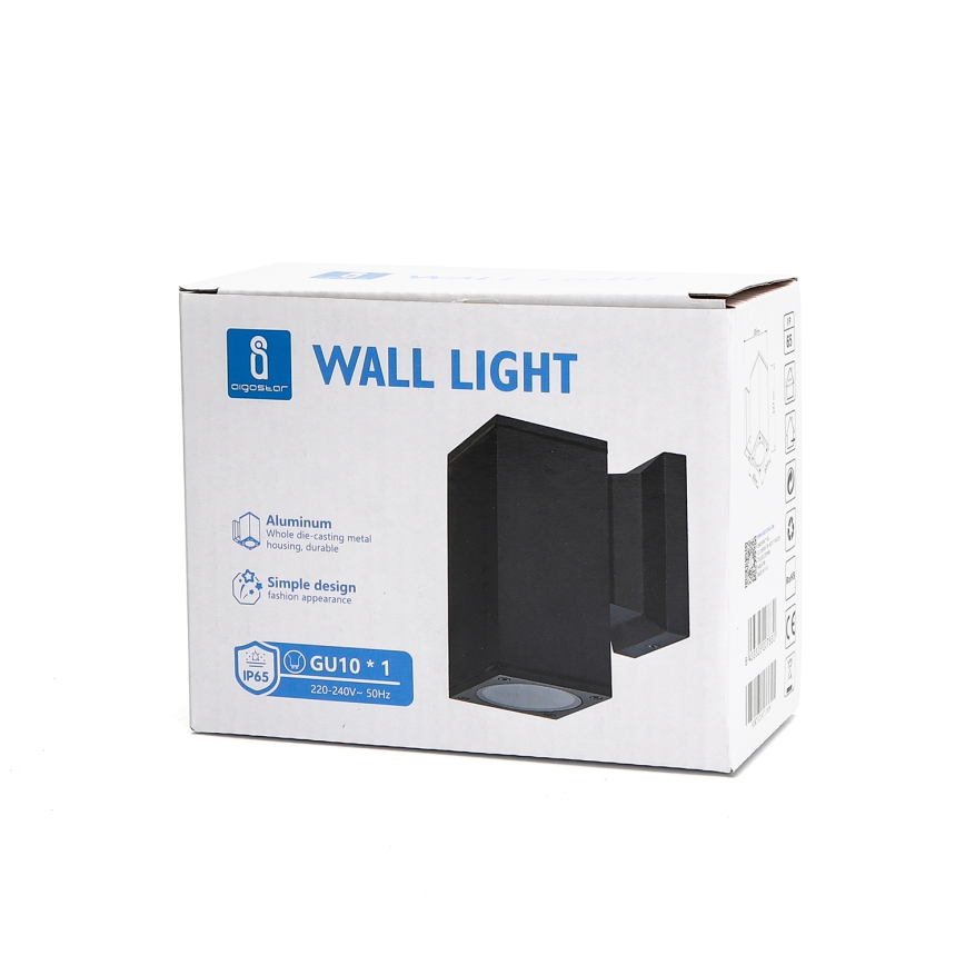Aigostar - Applique murale extérieure 1xGU10/230V noir IP65 carré