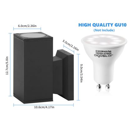 Aigostar - Applique murale extérieure 1xGU10/230V noir IP65 carré