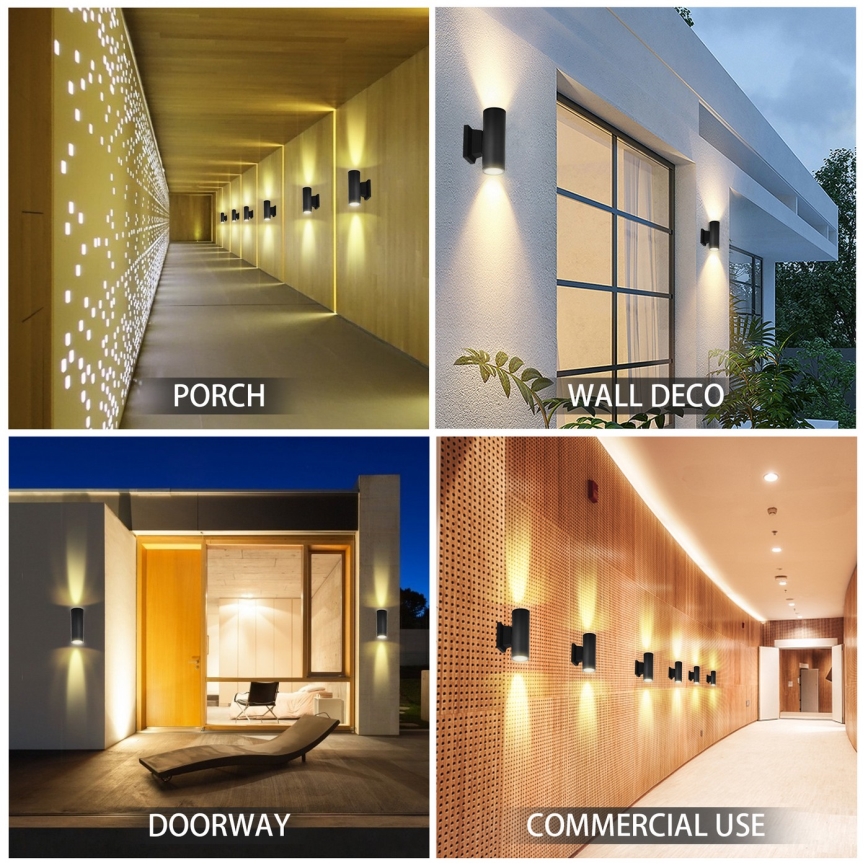 Aigostar - Applique murale extérieure 2xGU10/230V noir IP65 arrondi