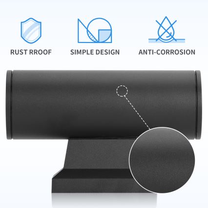 Aigostar - Applique murale extérieure 2xGU10/230V noir IP65 arrondi