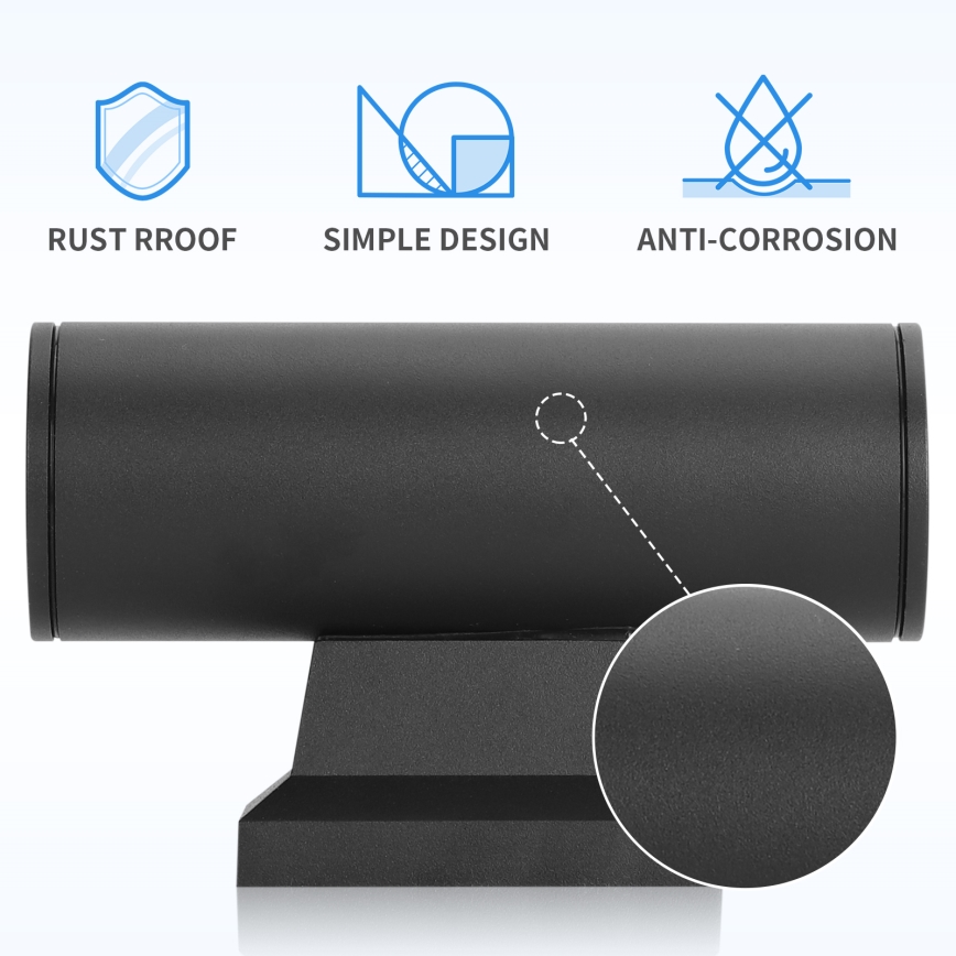 Aigostar - Applique murale extérieure 2xGU10/230V noir IP65 arrondi