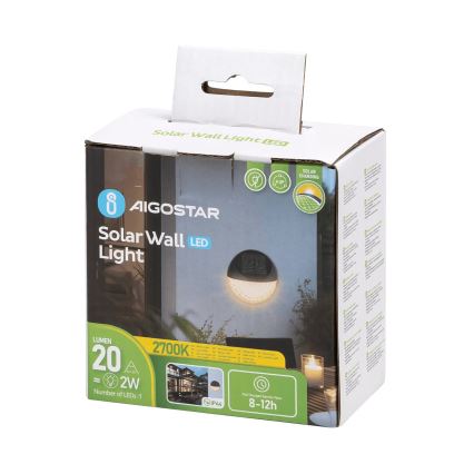 Aigostar - Applique murale solaire LED/2W/1,2V noir 300 mAh 2700K IP44