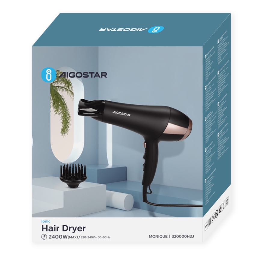 Aigostar - Asciugacapelli 2400W/230V nero