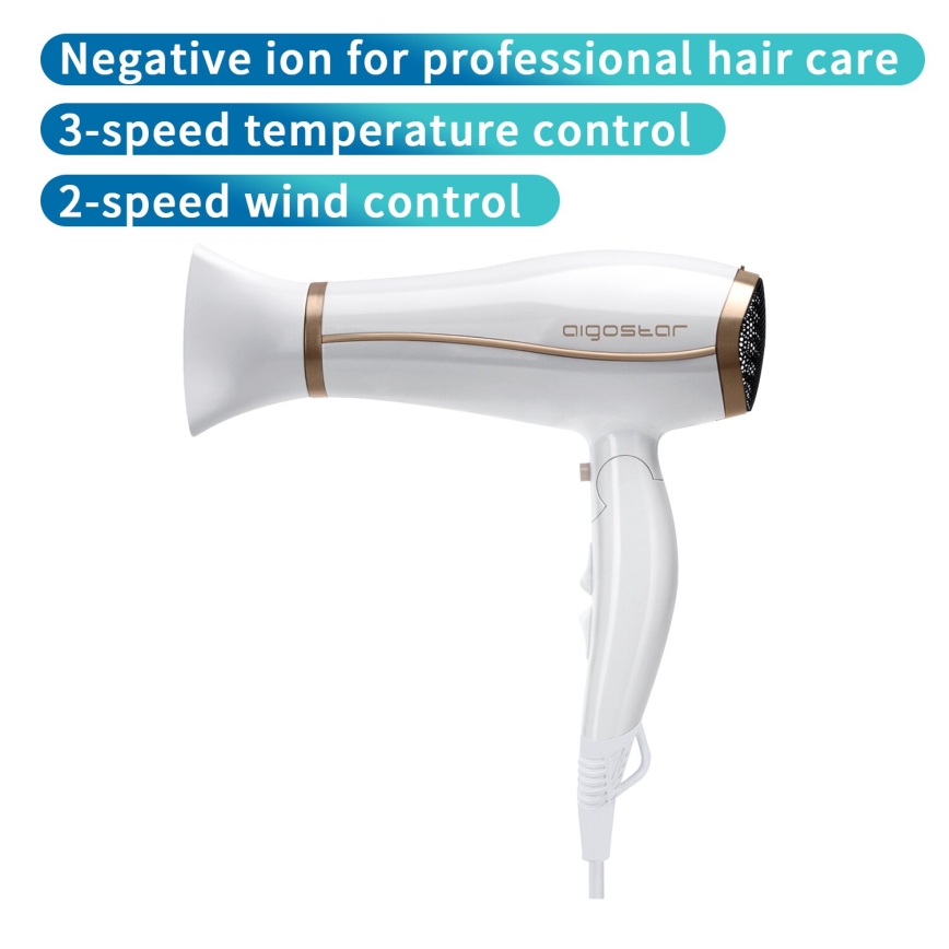 Aigostar - Asciugacapelli con ionizzatore 2200W/230V bianco