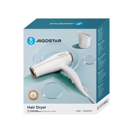 Aigostar - Asciugacapelli con ionizzatore 2200W/230V bianco