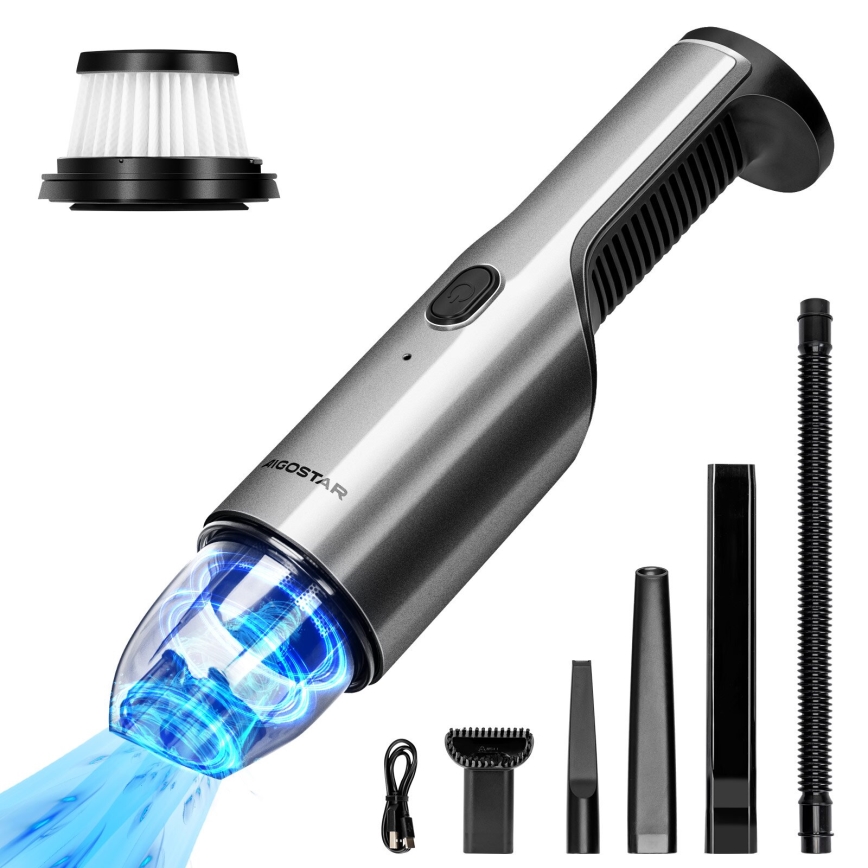 Aigostar - Aspirapolvere portatile ricaricabile 70W/7,4V cromo