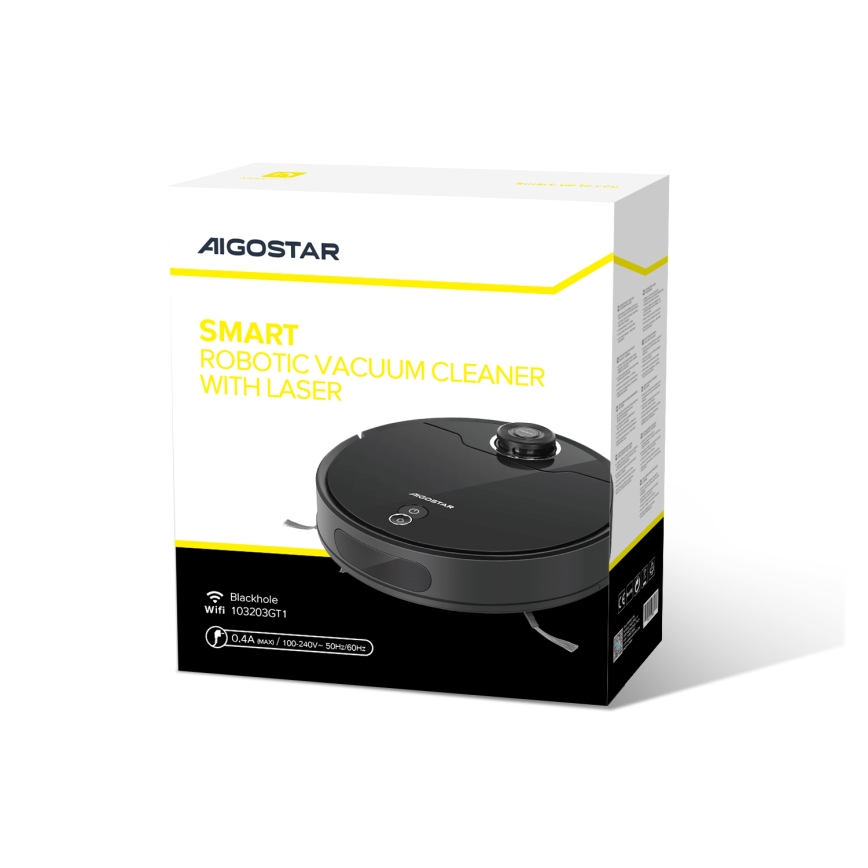Aigostar - Aspirapolvere robot smart 2in1 12W/230V 3300mAh Wi-Fi nero