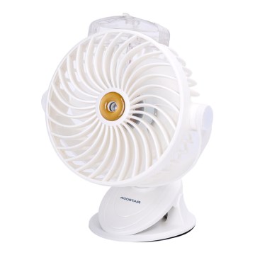 Aigostar - Aufladbarer Tischventilator mit Klemme 2W/5V 2400mAh USB weiß