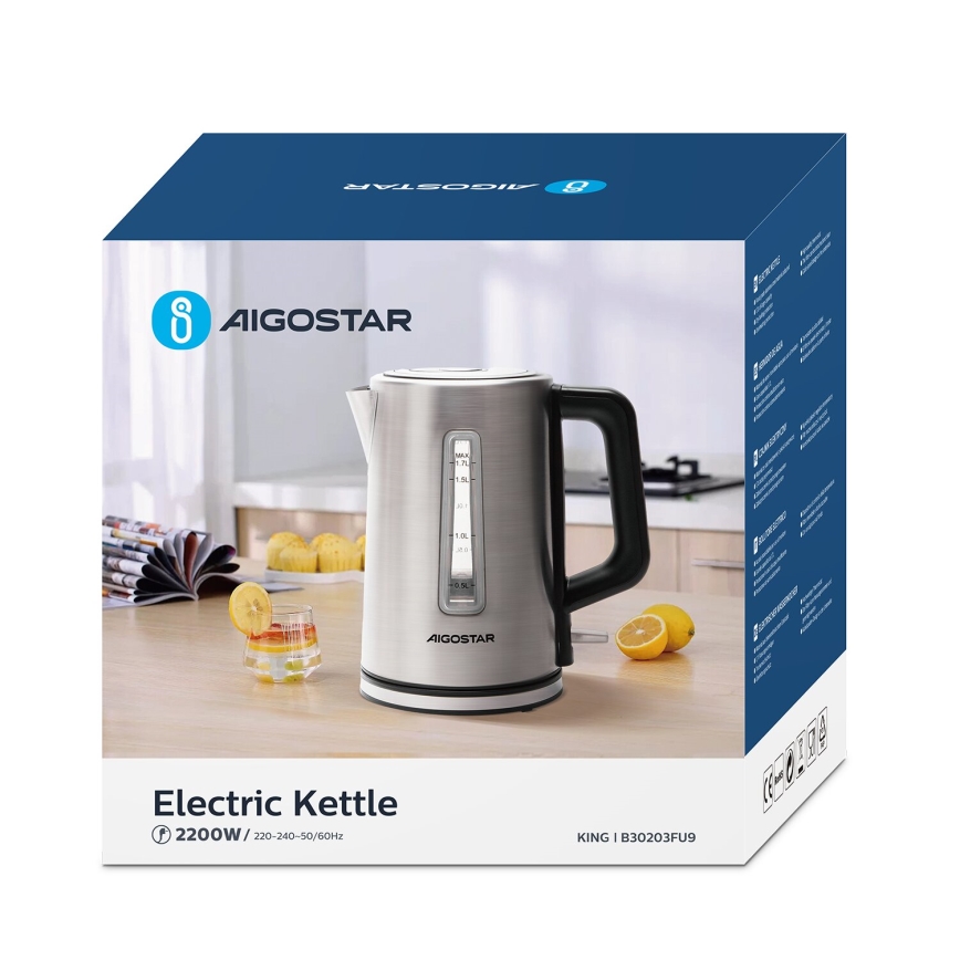 Aigostar - Bollitore 1,7l 2200W/230V cromo opaco