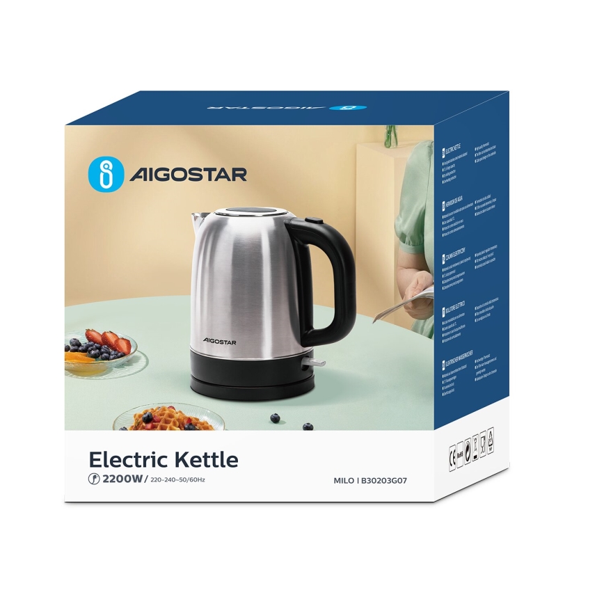 Aigostar - Bollitore 1,7l 2200W/230V cromo opaco