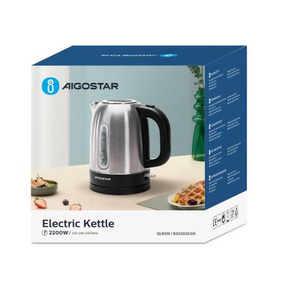 Aigostar - Bollitore 1,7l 2200W/230V cromo opaco