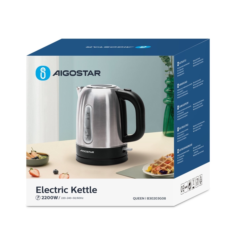 Aigostar - Bollitore 1,7l 2200W/230V cromo opaco