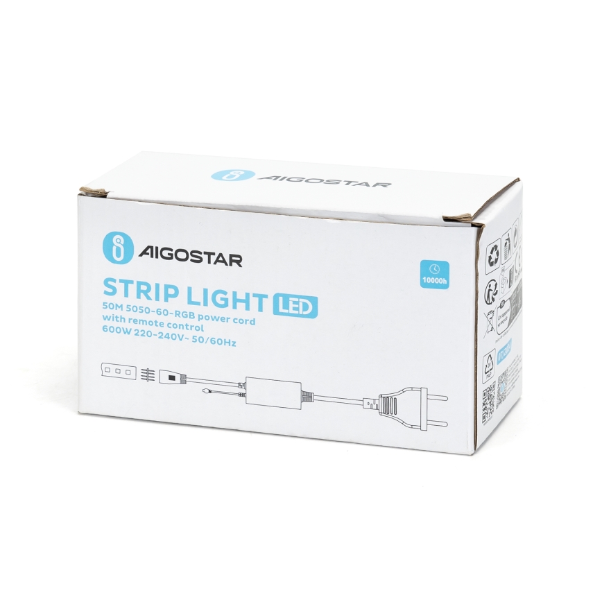 Aigostar - Câble d'alimentation pour ruban LED RGB 1000W/230V avec télécommande