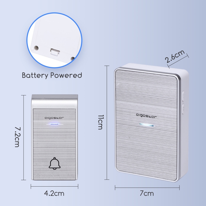 Aigostar - Campanello wireless 3xAA IP44 argento