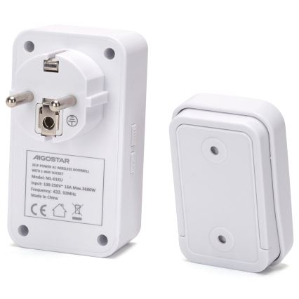 Aigostar - Campanello wireless con spina integrata 1Z 230V IPX4 bianco