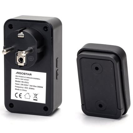 Aigostar - Campanello wireless con spina integrata 1Z 230V IPX4 nero