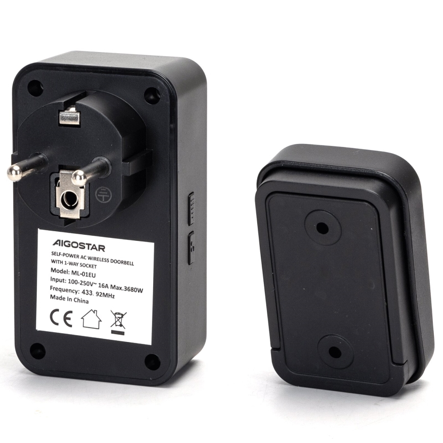 Aigostar - Campanello wireless con spina integrata 1Z 230V IPX4 nero