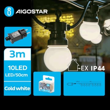 Aigostar - Catena decorativa da esterno LED 10xLED/3m IP44 bianco freddo