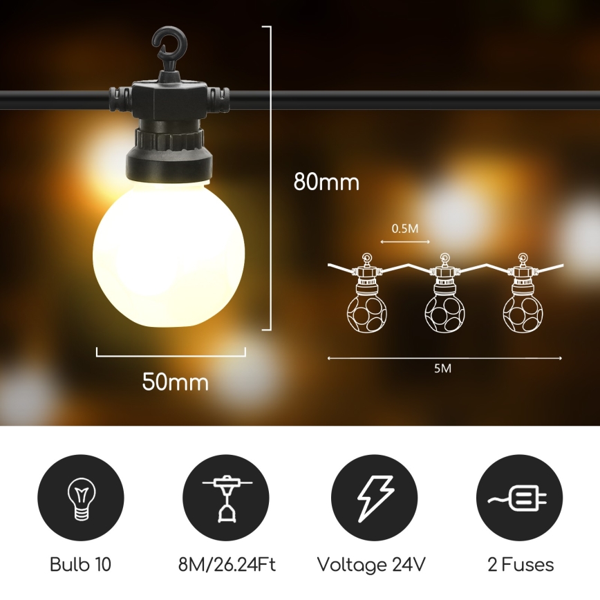 Aigostar - Catena decorativa da esterno LED 10xLED/8m IP44 bianco caldo