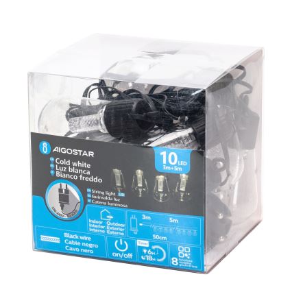 Aigostar - Catena decorativa da esterno LED 10xLED/8m IP44 bianco freddo
