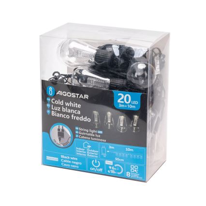 Aigostar - Catena decorativa da esterno LED 20xLED/13m IP44 bianco freddo