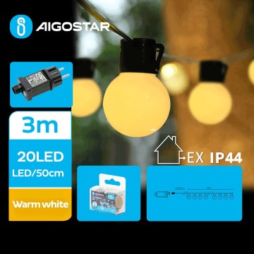 Aigostar - Catena decorativa da esterno LED 20xLED/3m IP44 bianco caldo