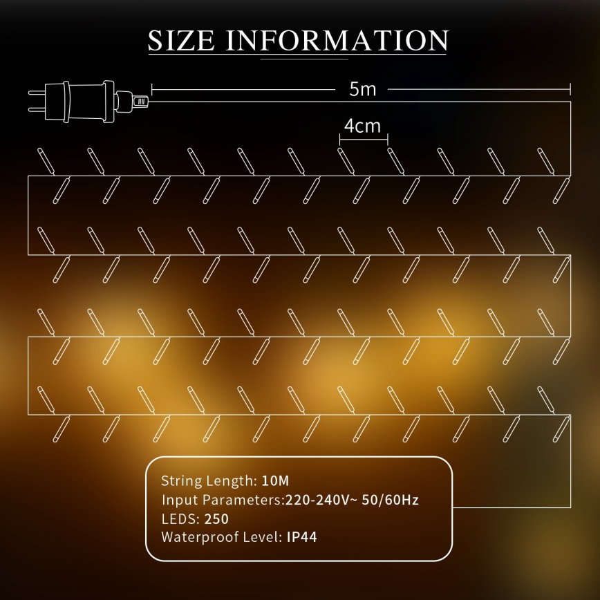 Aigostar - Catena decorativa da esterno LED 250xLED/10m IP44 bianco caldo