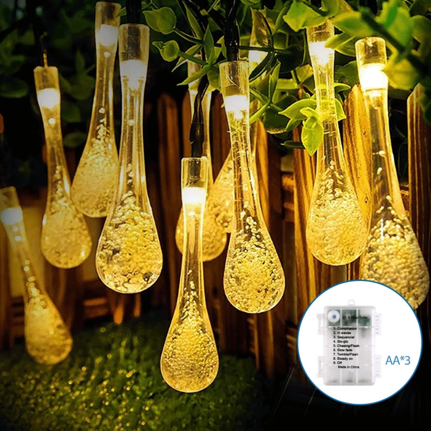Aigostar -Catena decorativa da esterno LED 50xLED/8 funzioni 3xAA 5,3m IP44 bianco caldo