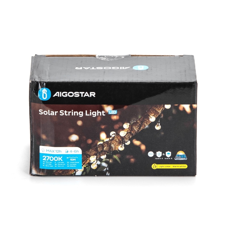 Aigostar - Catena decorativa solare a LED 50xLED/8 funzioni 12m IP65 bianco caldo
