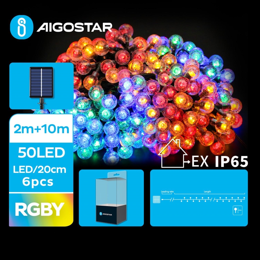 Aigostar - Catena decorativa solare a LED 50xLED/8 funzioni 12m IP65 multicolore