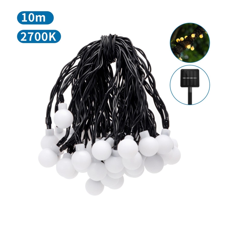 Aigostar - Catena decorativa solare LED 50xLED/8 funzioni 12m IP65 800 mAh bianco caldo