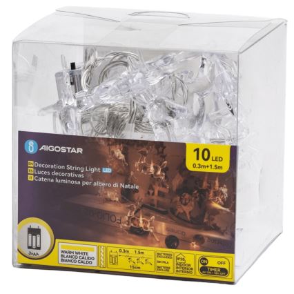 Aigostar - Catena di luci a LED 10xLED/3xAA 1,5m bianco caldo cervi