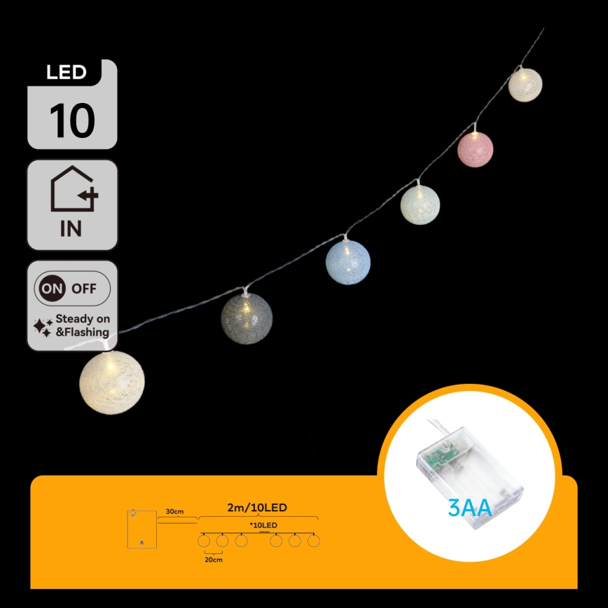 Aigostar - Catena di luci LED natalizia 10xLED/3xAA, 2 m, bianco caldo