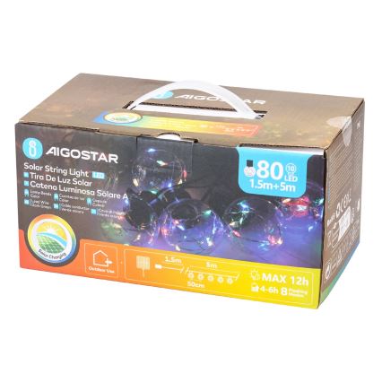 Aigostar - Catena di Natale solare a LED 10xLED/8 funzioni 6,5m IP65 multicolore